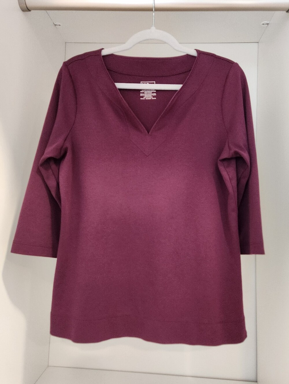 LL Bean Womens Pima Cotton Tunic With 3/4 Sleeves And Split Neck